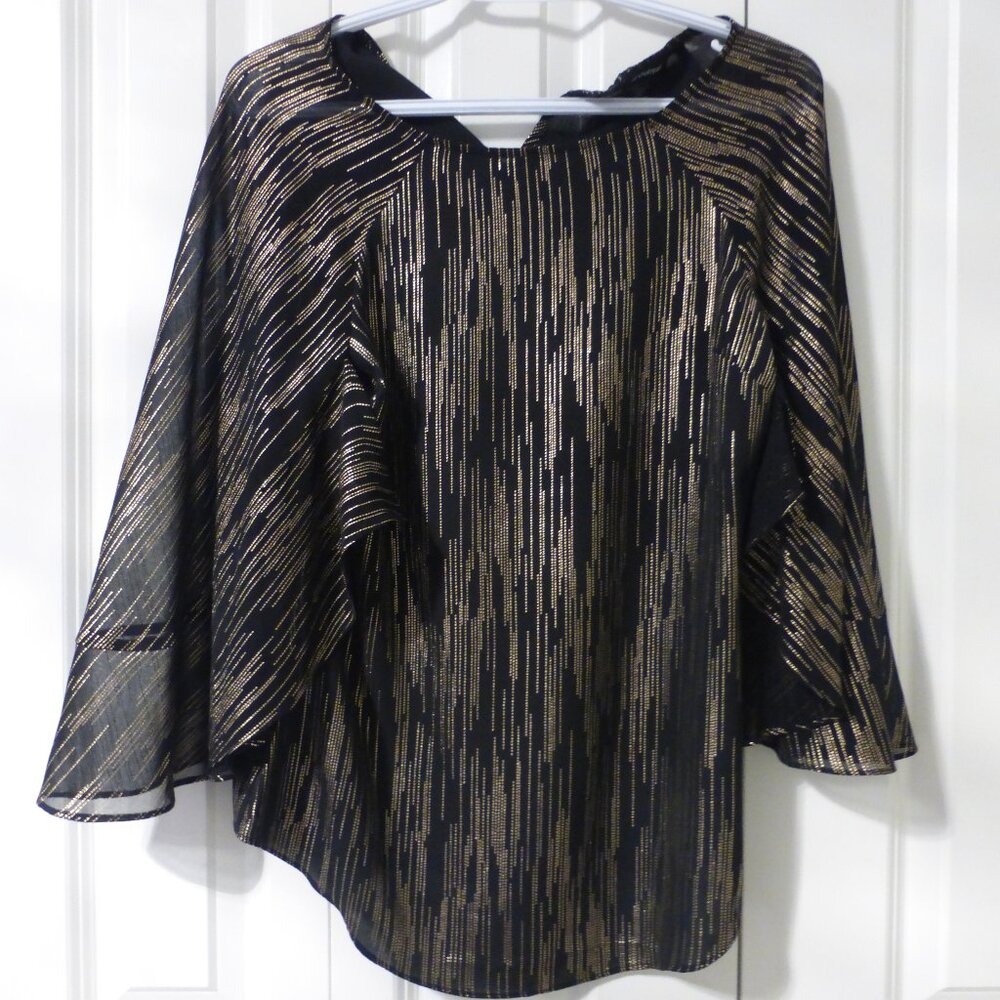 LE CHATEAU black metallic gold flutter sleeve top